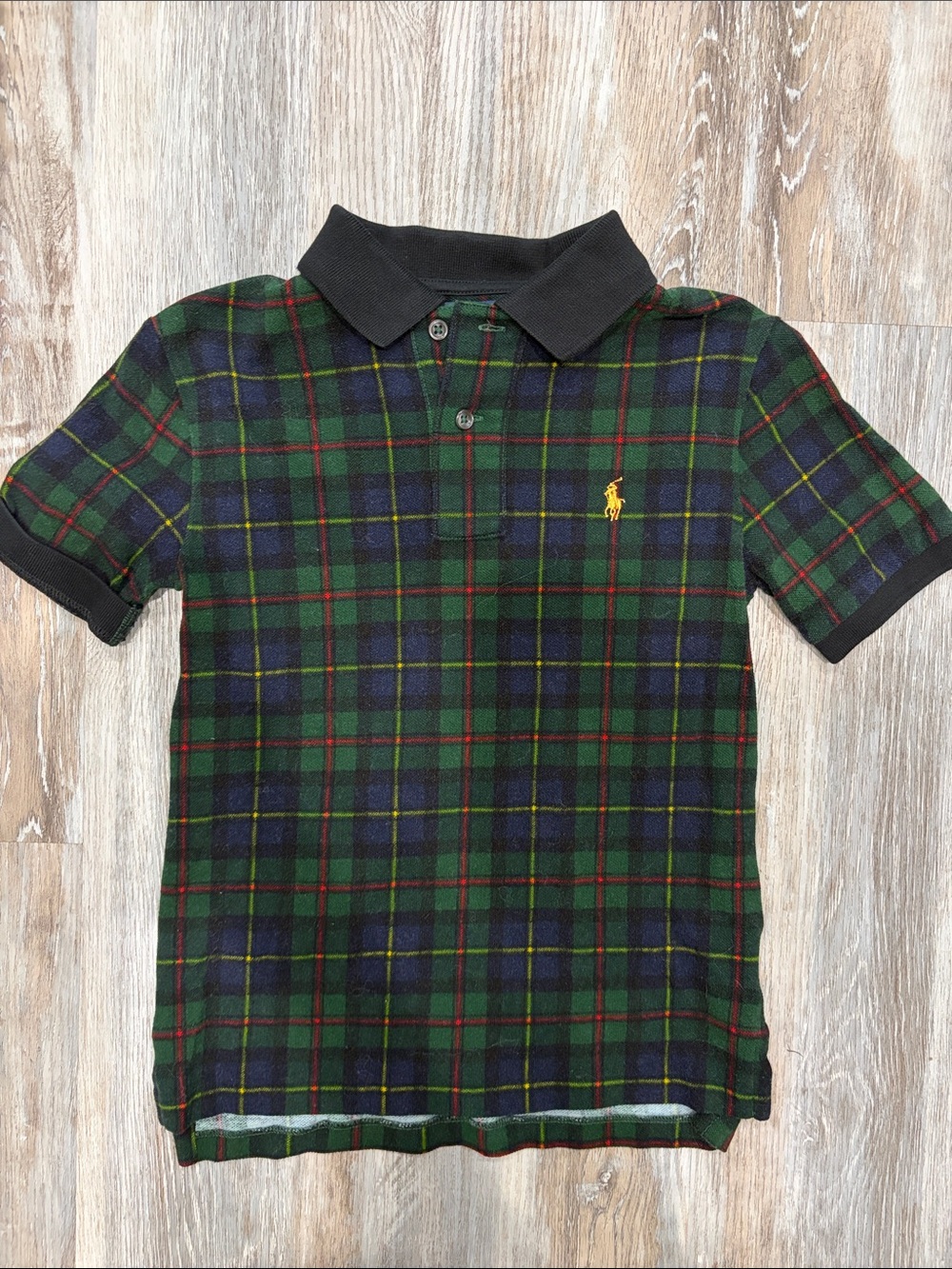 Polo by Ralph Lauren Green Navy Plaid Polo with Black Collar